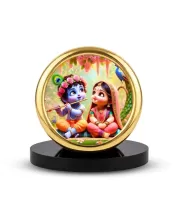 Car Desk/Table Top Radha Krishna Metal Golden Photo Stand  2x2 Inches, Compact & Stylish Spiritual Display For Car, Home & Office (Pack Of 1) (F18883)