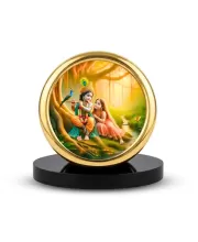 Car Desk/Table Top Radha Krishna Metal Golden Photo Stand  2x2 Inches, Compact & Stylish Spiritual Display For Car, Home & Office (Pack Of 1) (F18884)