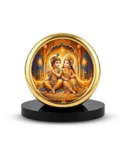 Car Desk/Table Top Radha Krishna Metal Golden Photo Stand  2x2 Inches, Compact & Stylish Spiritual Display For Car, Home & Office (Pack Of 1) (F18885)