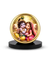Car Desk/Table Top Radha Krishna Metal Golden Photo Stand  2x2 Inches, Compact & Stylish Spiritual Display For Car, Home & Office (Pack Of 1) (F18886)