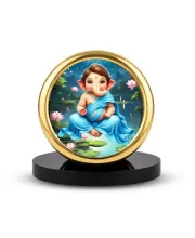 Car Desk/Table Top Lord Ganesha Metal Golden Photo Stand  2x2 Inches, Compact & Stylish Spiritual Display For Car, Home & Office (Pack Of 1) (F18889)