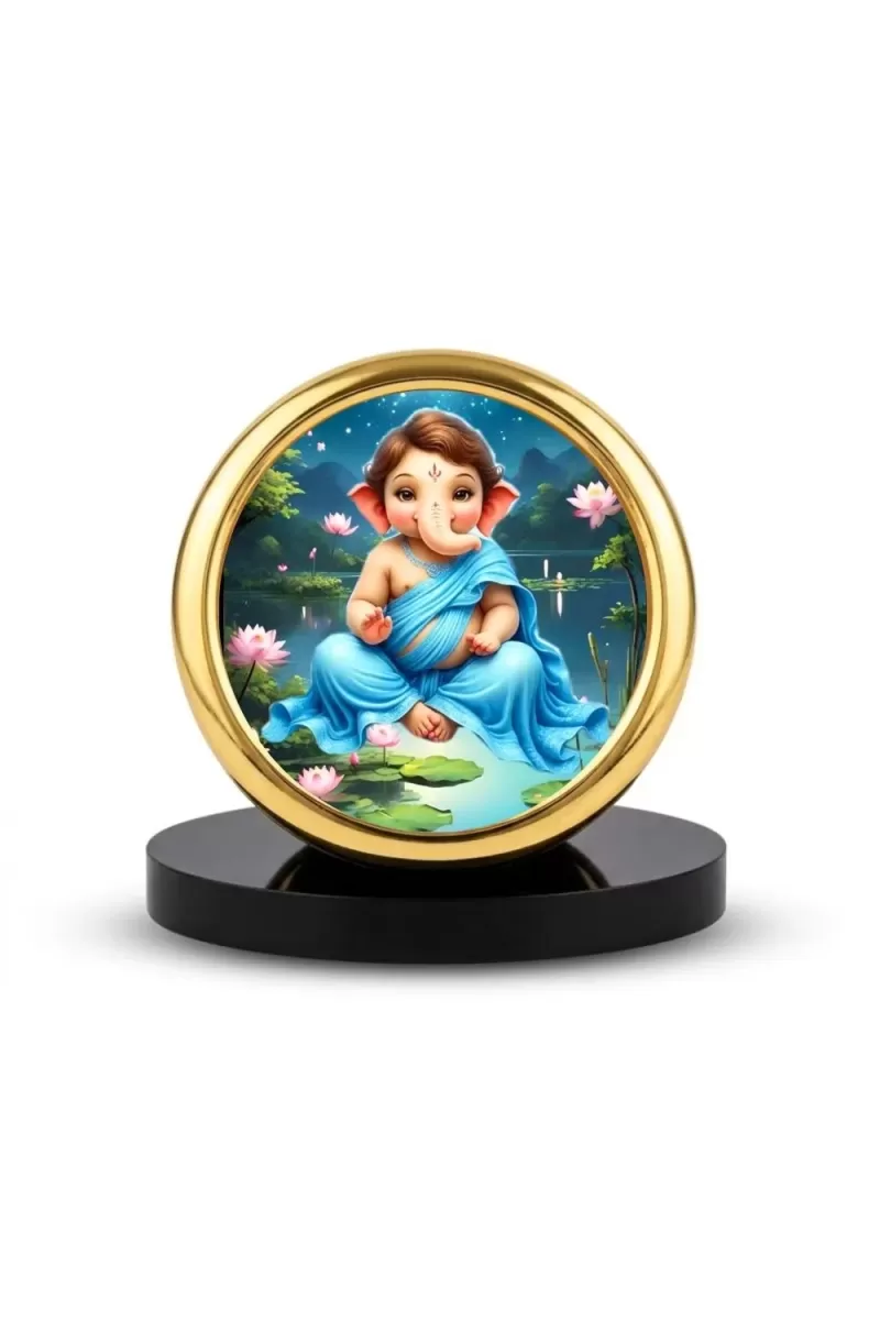 Car Desk/Table Top Lord Ganesha Metal Golden Photo Stand  2x2 Inches, Compact & Stylish Spiritual Display For Car, Home & Office (Pack Of 1) (F18889)