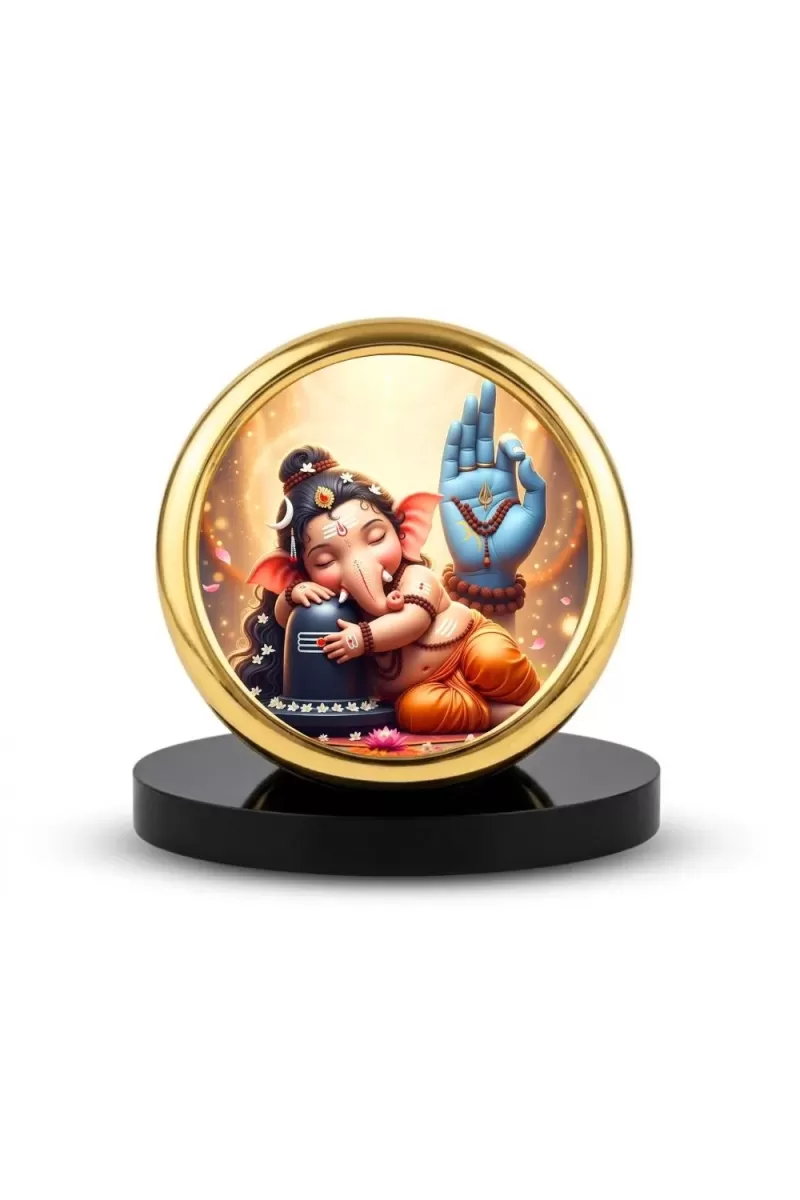 Car Desk/Table Top Lord Ganesha Metal Golden Photo Stand  2x2 Inches, Compact & Stylish Spiritual Display For Car, Home & Office (Pack Of 1) (F18890)