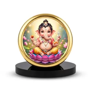 Car Desk/Table Top Lord Ganesha Metal Golden Photo Stand 2x2 Inches, Compact & Stylish Spiritual Display For Car, Home & Office (Pack Of 1) (F18891) Car Desk/Table Top Lord Ganesha Metal Golden Photo Stand 2x2 Inches, Compact & Stylish Spiritual Display For Car, Home & Office (Pack Of 1) (F18891)