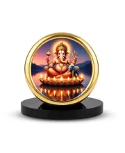 Car Desk/Table Top Lord Ganesha Metal Golden Photo Stand  2x2 Inches, Compact & Stylish Spiritual Display For Car, Home & Office (Pack Of 1) (F18892)