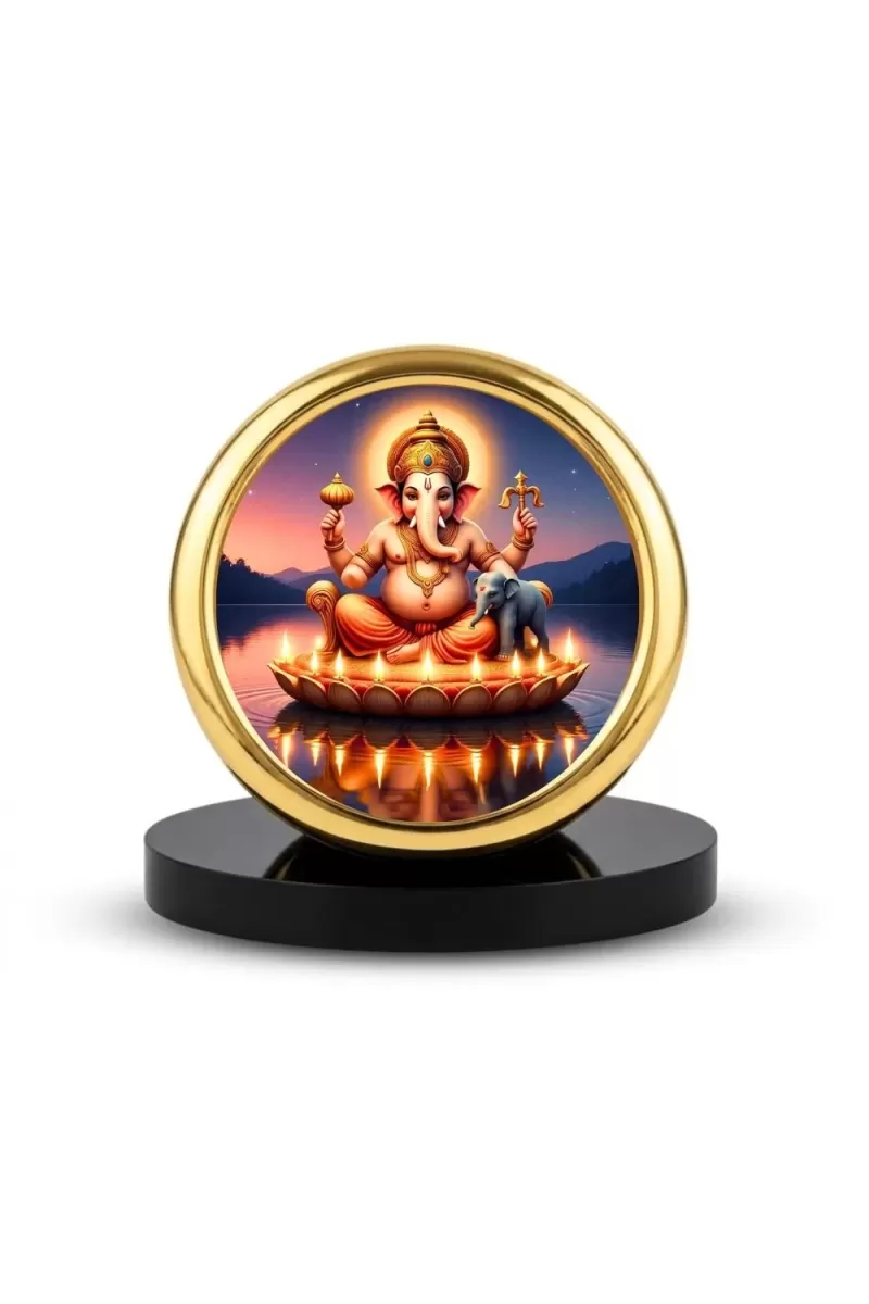 Car Desk/Table Top Lord Ganesha Metal Golden Photo Stand  2x2 Inches, Compact & Stylish Spiritual Display For Car, Home & Office (Pack Of 1) (F18892)