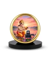 Car Desk/Table Top Lord Ganesha Metal Golden Photo Stand  2x2 Inches, Compact & Stylish Spiritual Display For Car, Home & Office (Pack Of 1) (F18893)