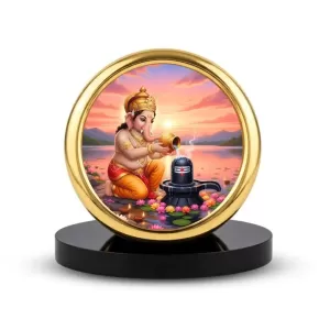 Car Desk/Table Top Lord Ganesha Metal Golden Photo Stand 2x2 Inches, Compact & Stylish Spiritual Display For Car, Home & Office (Pack Of 1) (F18893) Car Desk/Table Top Lord Ganesha Metal Golden Photo Stand 2x2 Inches, Compact & Stylish Spiritual Display For Car, Home & Office (Pack Of 1) (F18893)