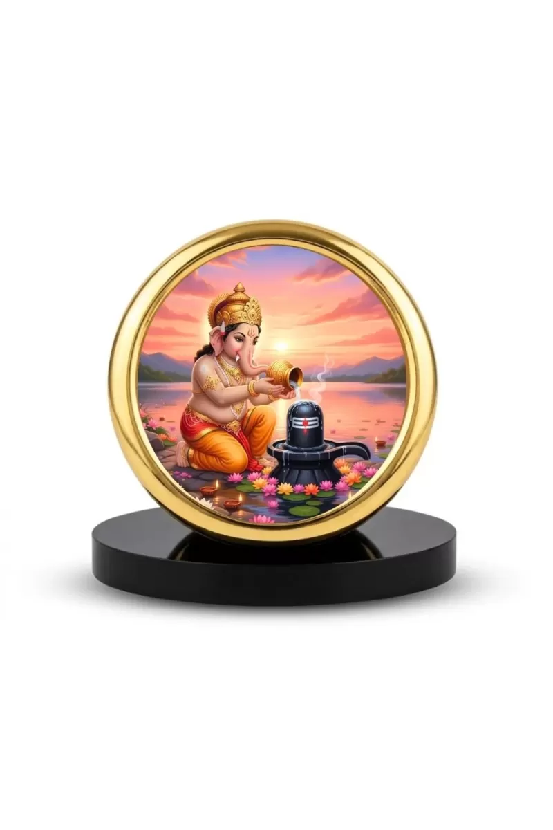 Car Desk/Table Top Lord Ganesha Metal Golden Photo Stand  2x2 Inches, Compact & Stylish Spiritual Display For Car, Home & Office (Pack Of 1) (F18893)