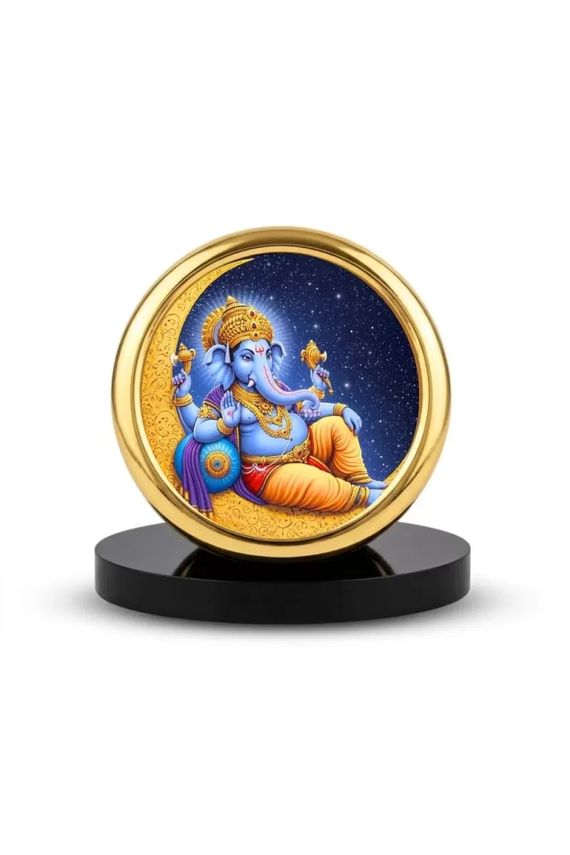 Car Desk/Table Top Lord Ganesha Metal Golden Photo Stand  2x2 Inches, Compact & Stylish Spiritual Display For Car, Home & Office (Pack Of 1) (F18894)