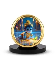 Car Desk/Table Top Little Krishna Metal Golden Photo Stand  2x2 Inches, Compact & Stylish Spiritual Display For Car, Home & Office (Pack Of 1) (F18896)