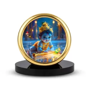 Car Desk/Table Top Little Krishna Metal Golden Photo Stand  2x2 Inches, Compact & Stylish Spiritual Display For Car, Home & Office (Pack Of 1) (F18896)
