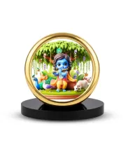Car Desk/Table Top Little Krishna Metal Golden Photo Stand  2x2 Inches, Compact & Stylish Spiritual Display For Car, Home & Office (Pack Of 1) (F18897)