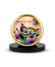 Car Desk/Table Top Little Krishna Metal Golden Photo Stand  2x2 Inches, Compact & Stylish Spiritual Display For Car, Home & Office (Pack Of 1) (F18899)