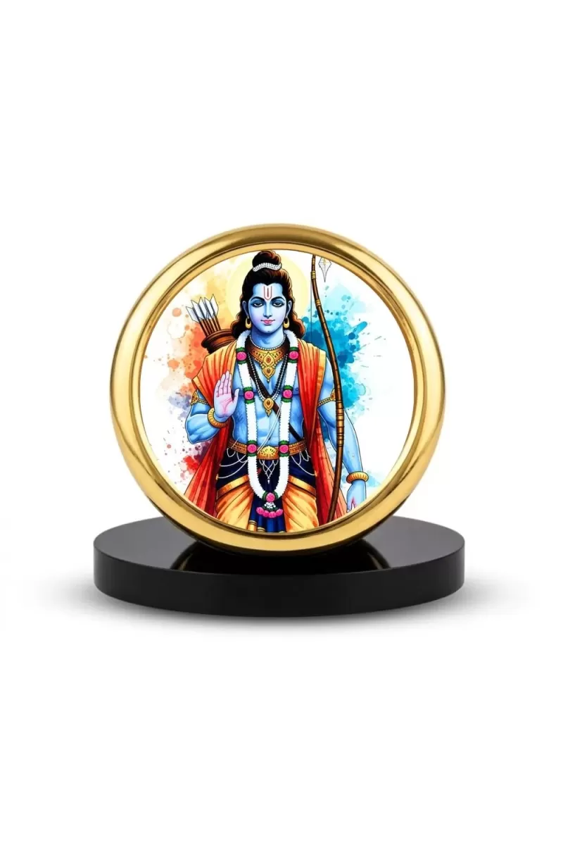 Car Desk/Table Top Lord Rama Metal Golden Photo Stand  2x2 Inches, Compact & Stylish Spiritual Display For Car, Home & Office (Pack Of 1) (F18902)