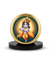 Car Desk/Table Top Lord Krishna Metal Golden Photo Stand  2x2 Inches, Compact & Stylish Spiritual Display For Car, Home & Office (Pack Of 1) (F18903)