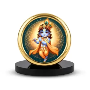 Car Desk/Table Top Lord Krishna Metal Golden Photo Stand 2x2 Inches, Compact & Stylish Spiritual Display For Car, Home & Office (Pack Of 1) (F18903) Car Desk/Table Top Lord Krishna Metal Golden Photo Stand 2x2 Inches, Compact & Stylish Spiritual Display For Car, Home & Office (Pack Of 1) (F18903)