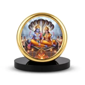 Car Desk/Table Top Lord Vishnu And Lakshmi Metal Golden Photo Stand 2x2 Inches, Compact & Stylish Spiritual Display For Car, Home & Office (Pack Of 1) (F18904) Car Desk/Table Top Lord Vishnu And Lakshmi Metal Golden Photo Stand 2x2 Inches, Compact & Stylish Spiritual Display For Car, Home & Office (Pack Of 1) (F18904)