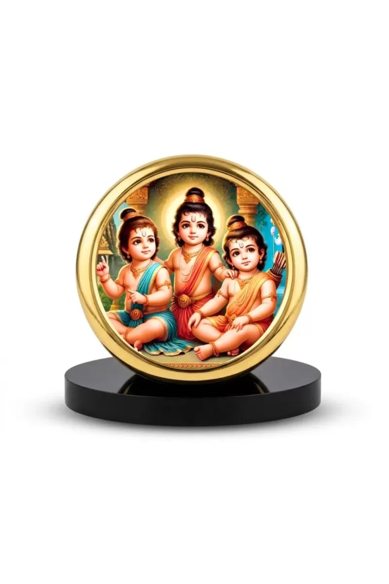 Car Desk/Table Top Rama Lakshmana Bharatha Metal Golden Photo Stand  2x2 Inches, Compact & Stylish Spiritual Display For Car, Home & Office (Pack Of 1) (F18905)