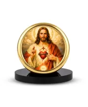 Car Desk/Table Top Lord Jesus Metal Golden Photo Stand  2x2 Inches, Compact & Stylish Spiritual Display For Car, Home & Office (Pack Of 1) (F18906)