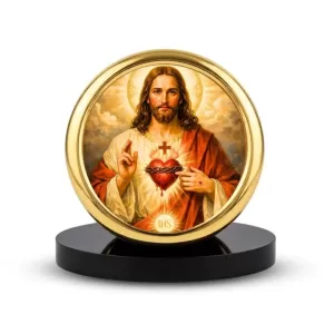 Car Desk/Table Top Lord Jesus Metal Golden Photo Stand  2x2 Inches, Compact & Stylish Spiritual Display For Car, Home & Office (Pack Of 1) (F18906)