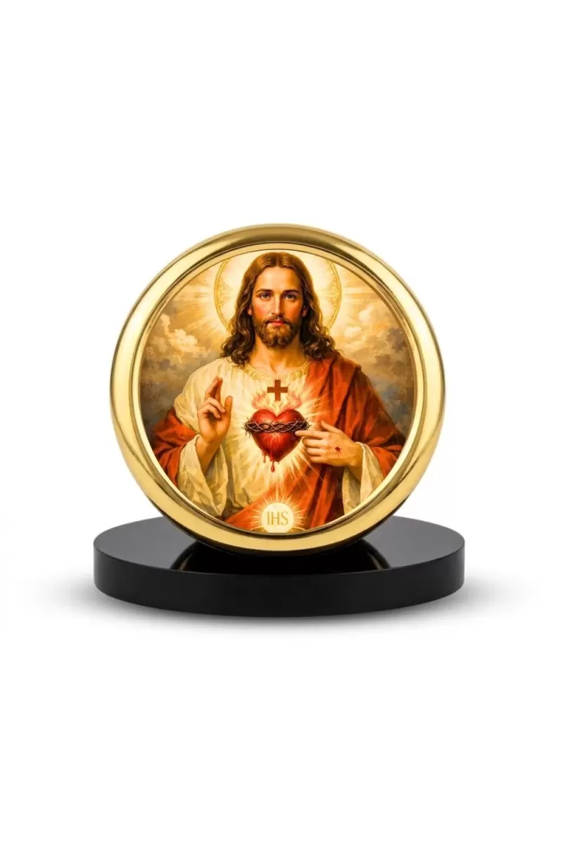 Car Desk/Table Top Lord Jesus Metal Golden Photo Stand  2x2 Inches, Compact & Stylish Spiritual Display For Car, Home & Office (Pack Of 1) (F18906)
