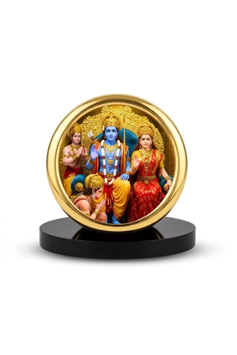 Car Desk/Table Top Lord Rama And Sita Metal Golden Photo Stand  2x2 Inches, Compact & Stylish Spiritual Display For Car, Home & Office (Pack Of 1) (F18907)