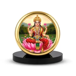 Car Desk/Table Top Goddess Lakshmi Metal Golden Photo Stand  2x2 Inches, Compact & Stylish Spiritual Display For Car, Home & Office (Pack Of 1) (F18908)