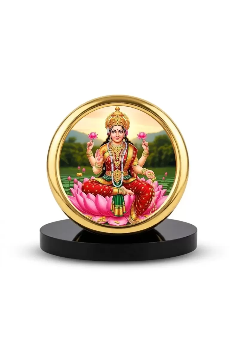 Car Desk/Table Top Goddess Lakshmi Metal Golden Photo Stand  2x2 Inches, Compact & Stylish Spiritual Display For Car, Home & Office (Pack Of 1) (F18908)