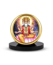 Car Desk/Table Top Lord Bramha Metal Golden Photo Stand  2x2 Inches, Compact & Stylish Spiritual Display For Car, Home & Office (Pack Of 1) (F18909)