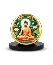 Car Desk/Table Top Serene Buddha Metal Golden Photo Stand  2x2 Inches, Compact & Stylish Spiritual Display For Car, Home & Office (Pack Of 1) (F18911)