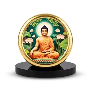 Car Desk/Table Top Serene Buddha Metal Golden Photo Stand  2x2 Inches, Compact & Stylish Spiritual Display For Car, Home & Office (Pack Of 1) (F18911)