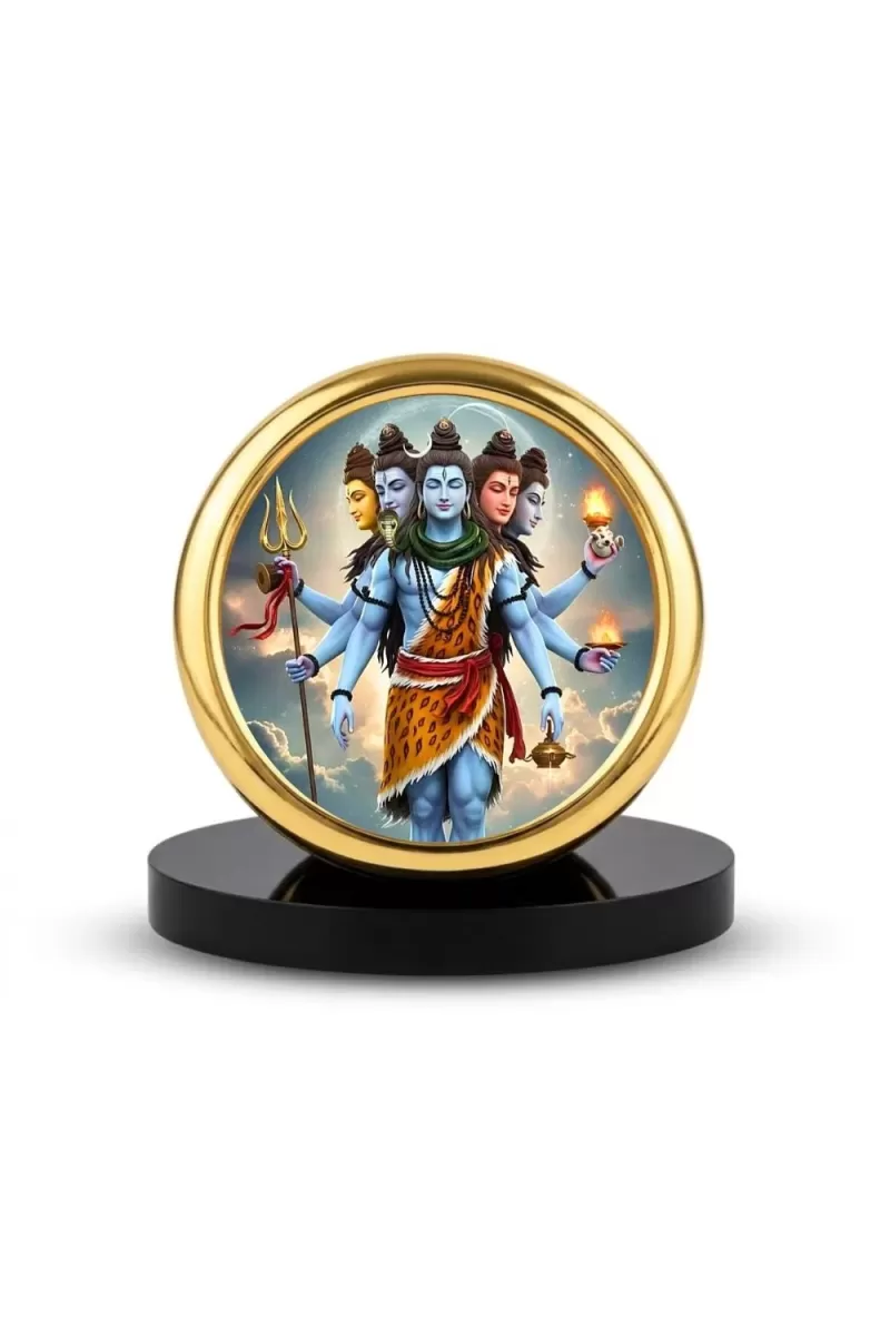 Car Desk/Table Top Lord Shiva Metal Golden Photo Stand  2x2 Inches, Compact & Stylish Spiritual Display For Car, Home & Office (Pack Of 1) (F18912)