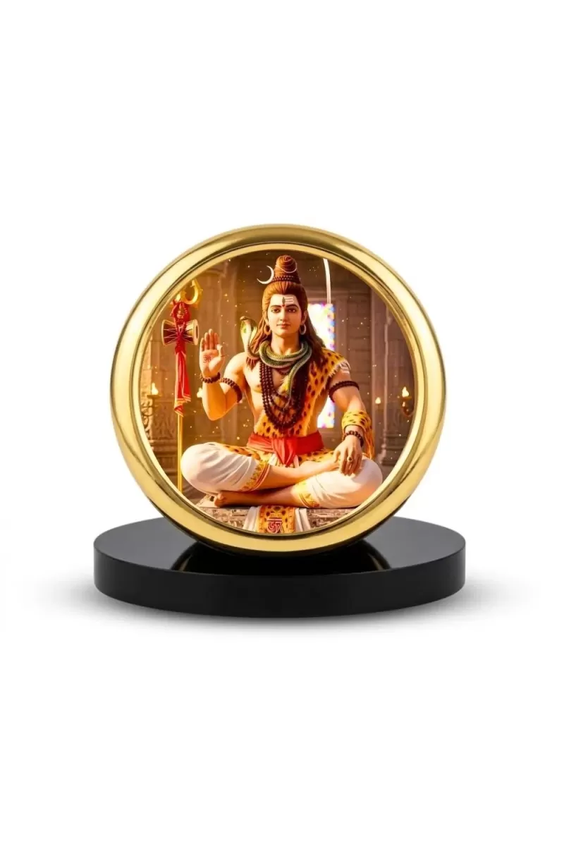 Car Desk/Table Top Lord Shiva Metal Golden Photo Stand  2x2 Inches, Compact & Stylish Spiritual Display For Car, Home & Office (Pack Of 1) (F18913)