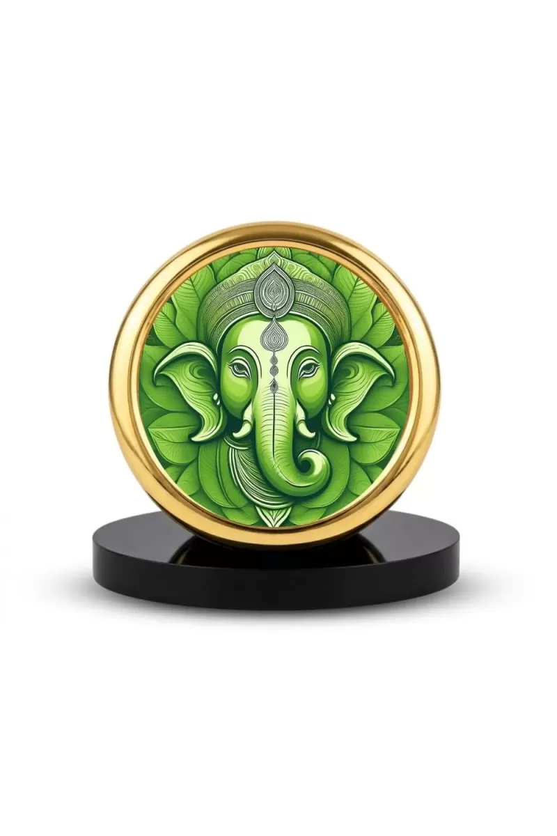 Car Desk/Table Top Lord Ganesha Metal Golden Photo Stand  2x2 Inches, Compact & Stylish Spiritual Display For Car, Home & Office (Pack Of 1) (F18914)