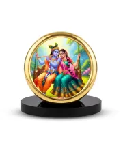 Car Desk/Table Top Radha Krishna Metal Golden Photo Stand  2x2 Inches, Compact & Stylish Spiritual Display For Car, Home & Office (Pack Of 1) (F18915)