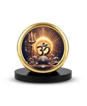 Car Desk/Table Top Om Symbol Metal Golden Photo Stand  2x2 Inches, Compact & Stylish Spiritual Display For Car, Home & Office (Pack Of 1) (F18916)