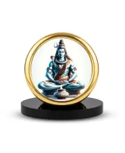 Car Desk/Table Top Lord Shiva Metal Golden Photo Stand  2x2 Inches, Compact & Stylish Spiritual Display For Car, Home & Office (Pack Of 1) (F18917)