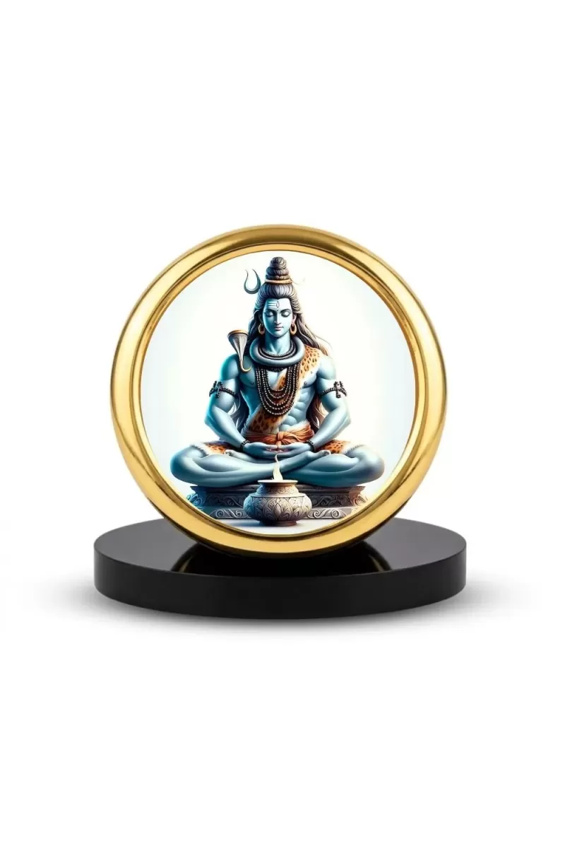 Car Desk/Table Top Lord Shiva Metal Golden Photo Stand  2x2 Inches, Compact & Stylish Spiritual Display For Car, Home & Office (Pack Of 1) (F18917)