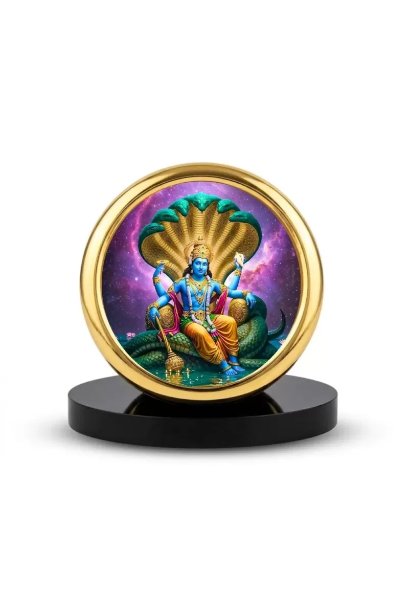 Car Desk/Table Top Lord Vishnu Metal Golden Photo Stand  2x2 Inches, Compact & Stylish Spiritual Display For Car, Home & Office (Pack Of 1) (F18918)