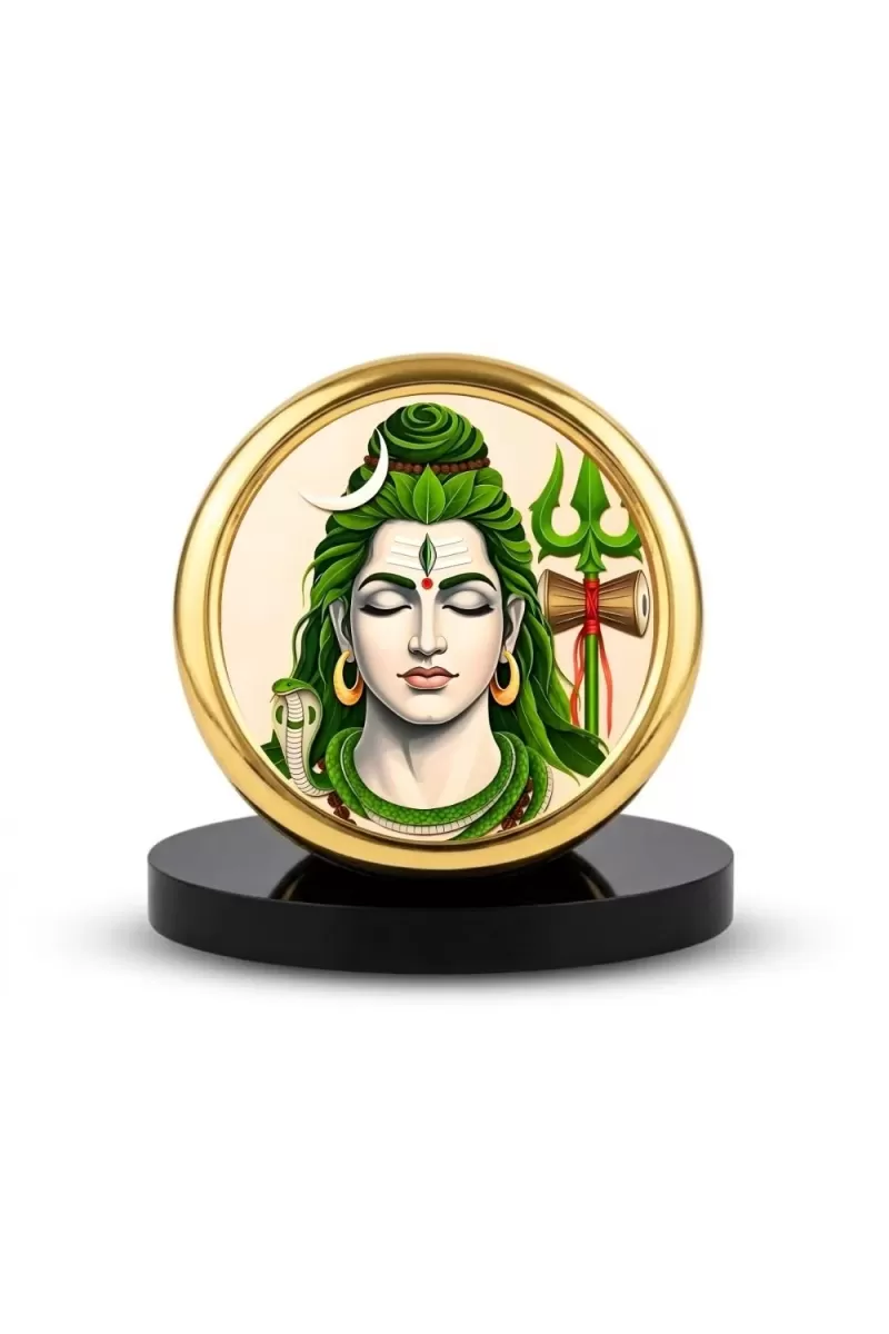 Car Desk/Table Top Lord Shiva Metal Golden Photo Stand  2x2 Inches, Compact & Stylish Spiritual Display For Car, Home & Office (Pack Of 1) (F18919)