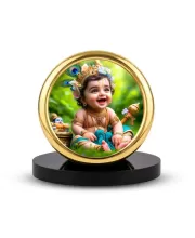 Car Desk/Table Top Little Krishna Metal Golden Photo Stand  2x2 Inches, Compact & Stylish Spiritual Display For Car, Home & Office (Pack Of 1) (F18920)