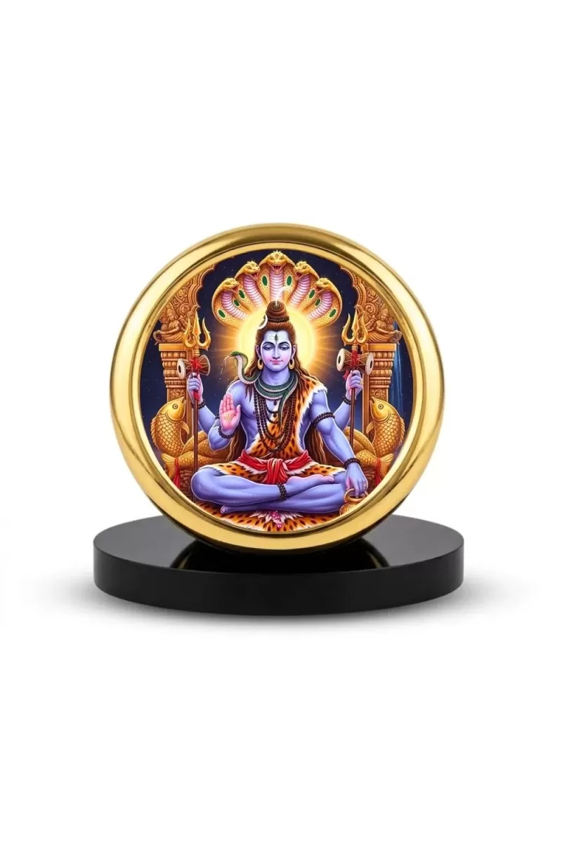 Car Desk/Table Top Lord Shiva Metal Golden Photo Stand  2x2 Inches, Compact & Stylish Spiritual Display For Car, Home & Office (Pack Of 1) (F18921)