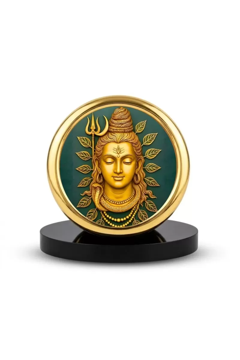 Car Desk/Table Top Lord Shiva Metal Golden Photo Stand  2x2 Inches, Compact & Stylish Spiritual Display For Car, Home & Office (Pack Of 1) (F18923)