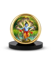 Car Desk/Table Top Lord Krishna Metal Golden Photo Stand  2x2 Inches, Compact & Stylish Spiritual Display For Car, Home & Office (Pack Of 1) (F18924)