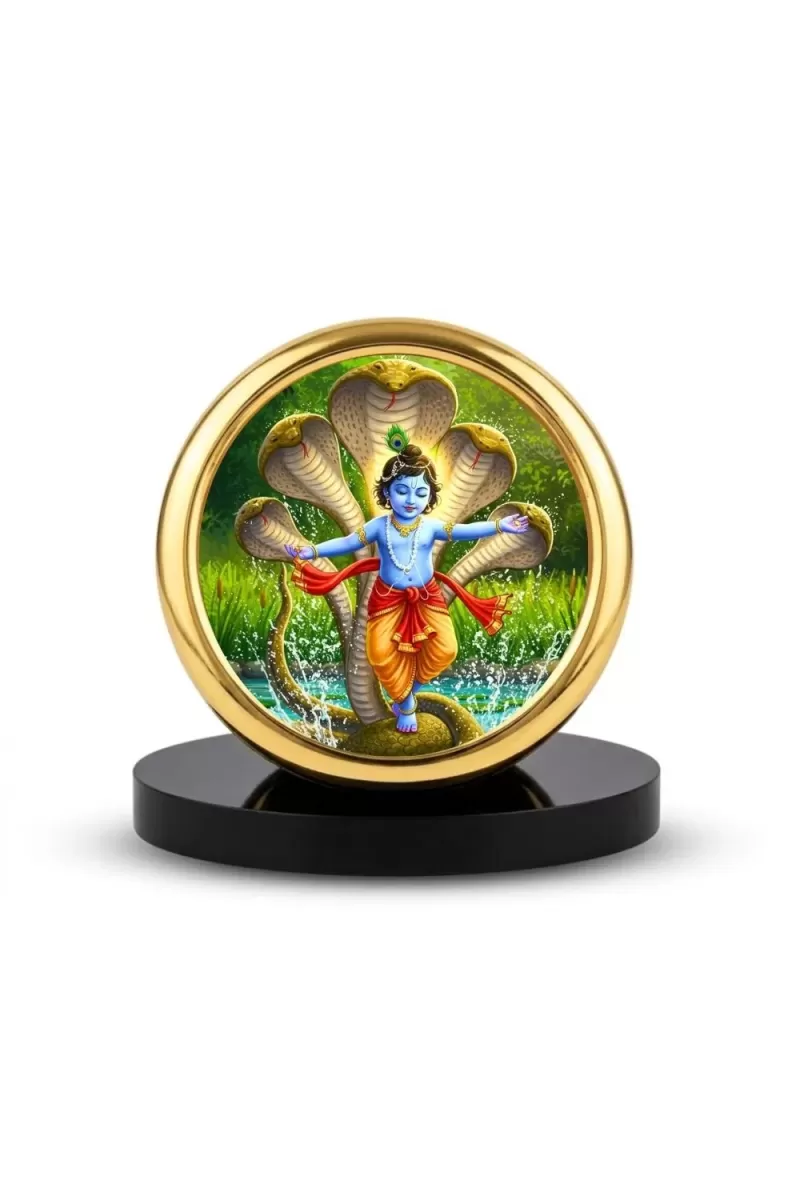 Car Desk/Table Top Lord Krishna Metal Golden Photo Stand  2x2 Inches, Compact & Stylish Spiritual Display For Car, Home & Office (Pack Of 1) (F18924)