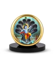 Car Desk/Table Top Lord Krishna Metal Golden Photo Stand  2x2 Inches, Compact & Stylish Spiritual Display For Car, Home & Office (Pack Of 1) (F18925)