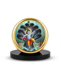Car Desk/Table Top Lord Krishna Metal Golden Photo Stand  2x2 Inches, Compact & Stylish Spiritual Display For Car, Home & Office (Pack Of 1) (F18925)