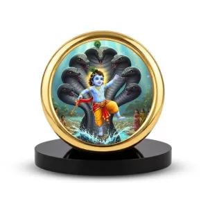 Car Desk/Table Top Lord Krishna Metal Golden Photo Stand  2x2 Inches, Compact & Stylish Spiritual Display For Car, Home & Office (Pack Of 1) (F18925)