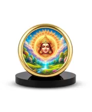 Car Desk/Table Top Lord Surya Bhagavan Metal Golden Photo Stand  2x2 Inches, Compact & Stylish Spiritual Display For Car, Home & Office (Pack Of 1) (F18927)